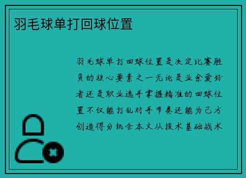 羽毛球单打回球位置