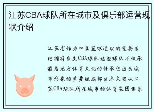 江苏CBA球队所在城市及俱乐部运营现状介绍