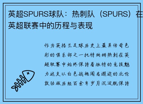 英超SPURS球队：热刺队（SPURS）在英超联赛中的历程与表现